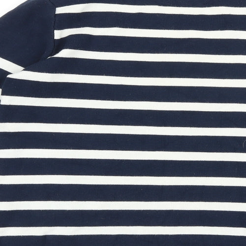 Zara Womens Blue Striped Acrylic Basic T-Shirt Size M Round Neck