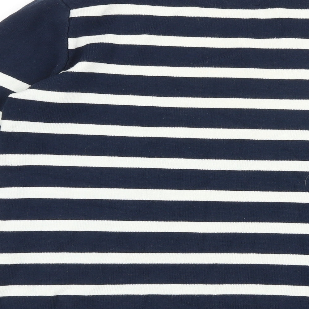 Zara Womens Blue Striped Acrylic Basic T-Shirt Size M Round Neck