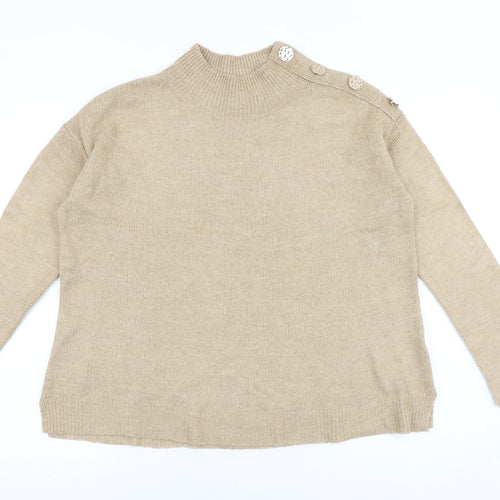 Dorothy Perkins Womens Brown Mock Neck Acrylic Pullover Jumper Size 8