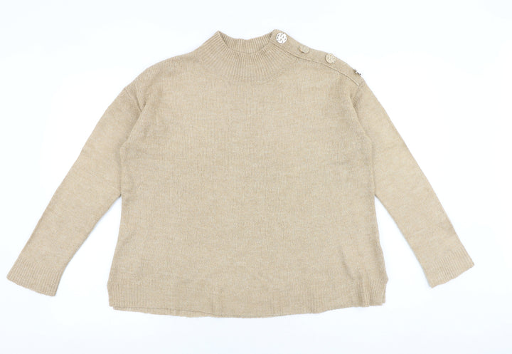 Dorothy Perkins Womens Brown Mock Neck Acrylic Pullover Jumper Size 8