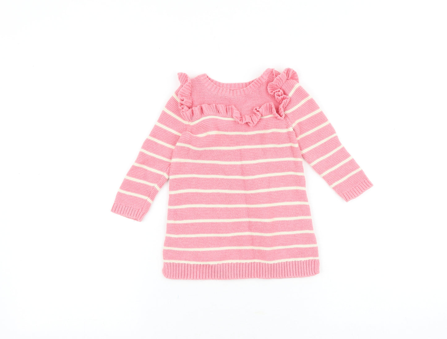 Gap Baby Pink Striped 100% Cotton Jumper Dress Size 9-12 Months Round Neck Button