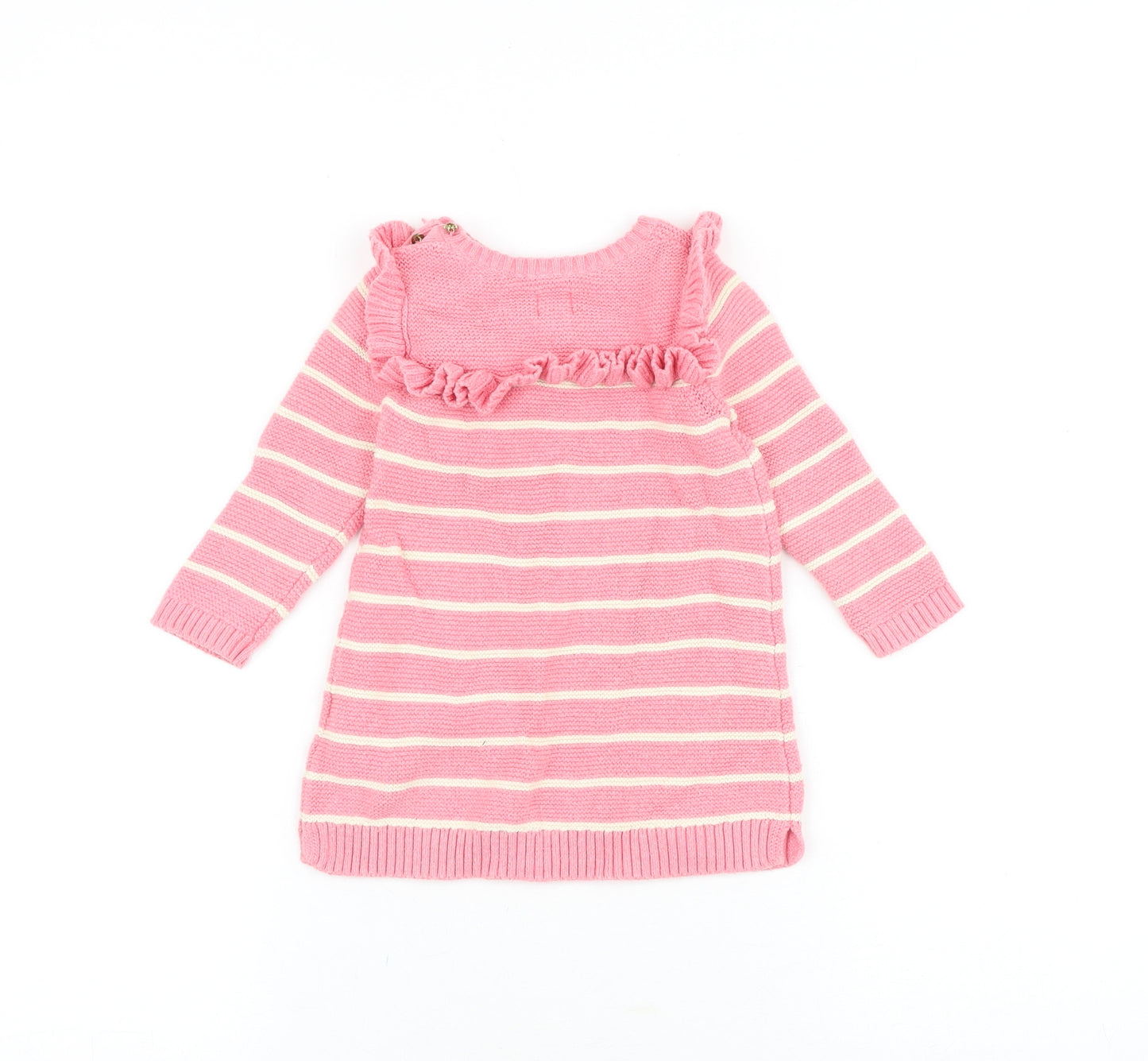 Gap Baby Pink Striped 100% Cotton Jumper Dress Size 9-12 Months Round Neck Button