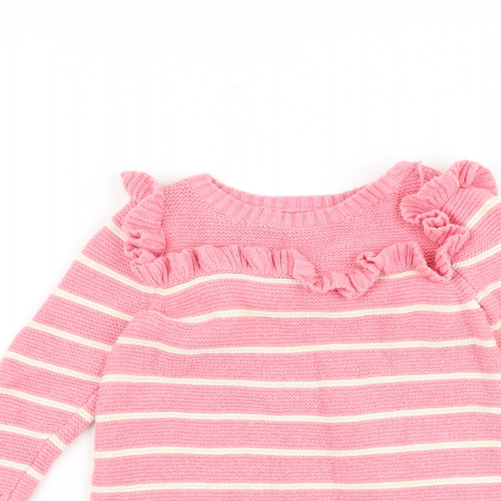 Gap Baby Pink Striped 100% Cotton Jumper Dress Size 9-12 Months Round Neck Button