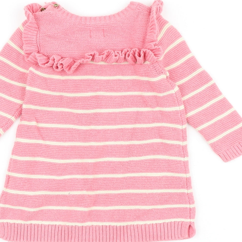 Gap Baby Pink Striped 100% Cotton Jumper Dress Size 9-12 Months Round Neck Button