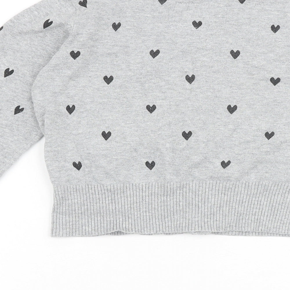 Marks and Spencer Girls Grey Round Neck Geometric Cotton Cardigan Jumper Size 11-12 Years Button - Love Heart