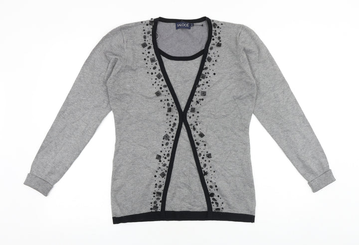 Saloos Womens Grey Round Neck Wool Pullover Jumper Size S