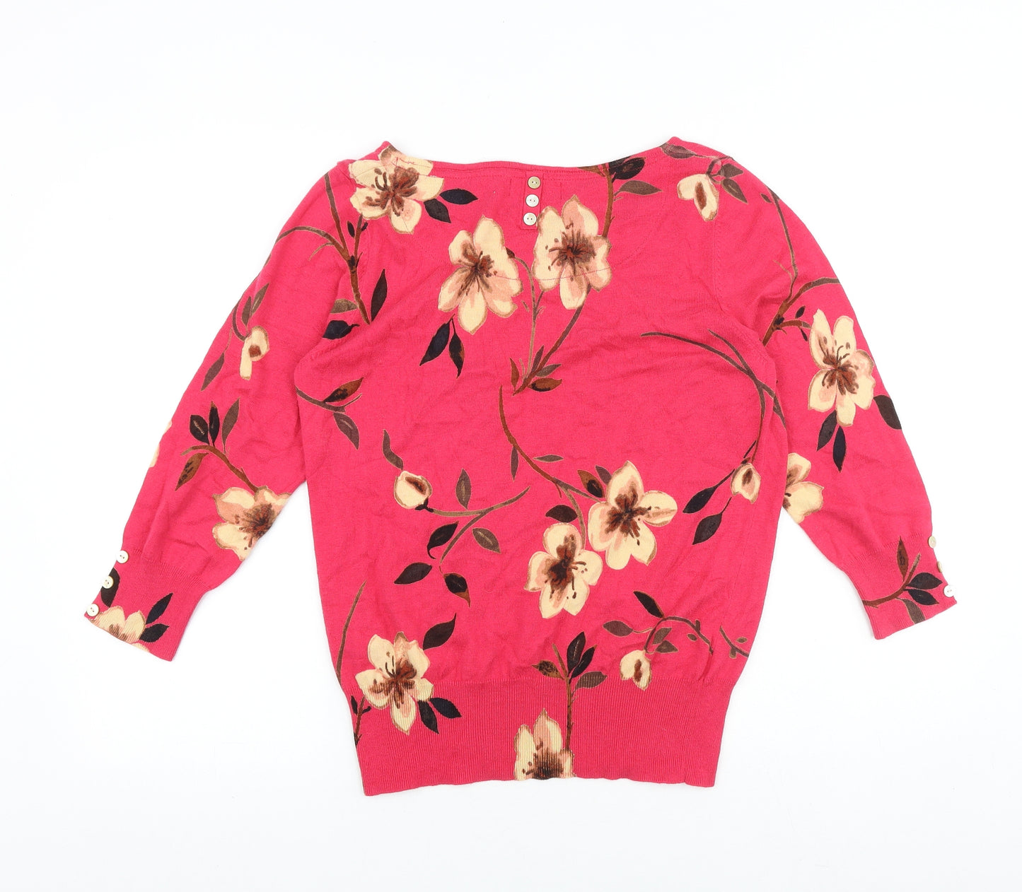 NEXT Womens Pink Boat Neck Floral Cotton Pullover Jumper Size 14