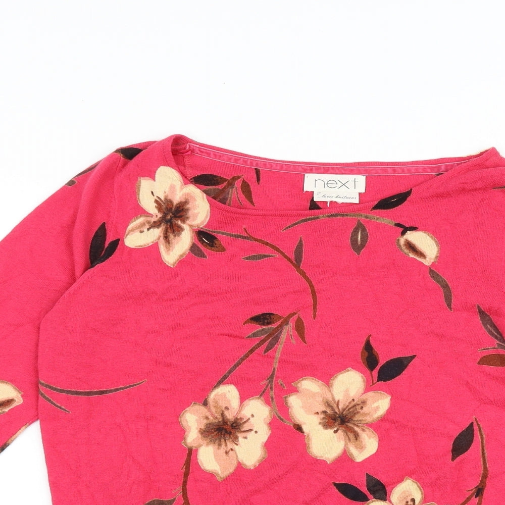 NEXT Womens Pink Boat Neck Floral Cotton Pullover Jumper Size 14