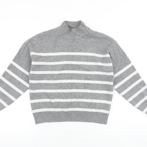 Primark Womens Grey High Neck Striped Viscose Pullover Jumper Size S