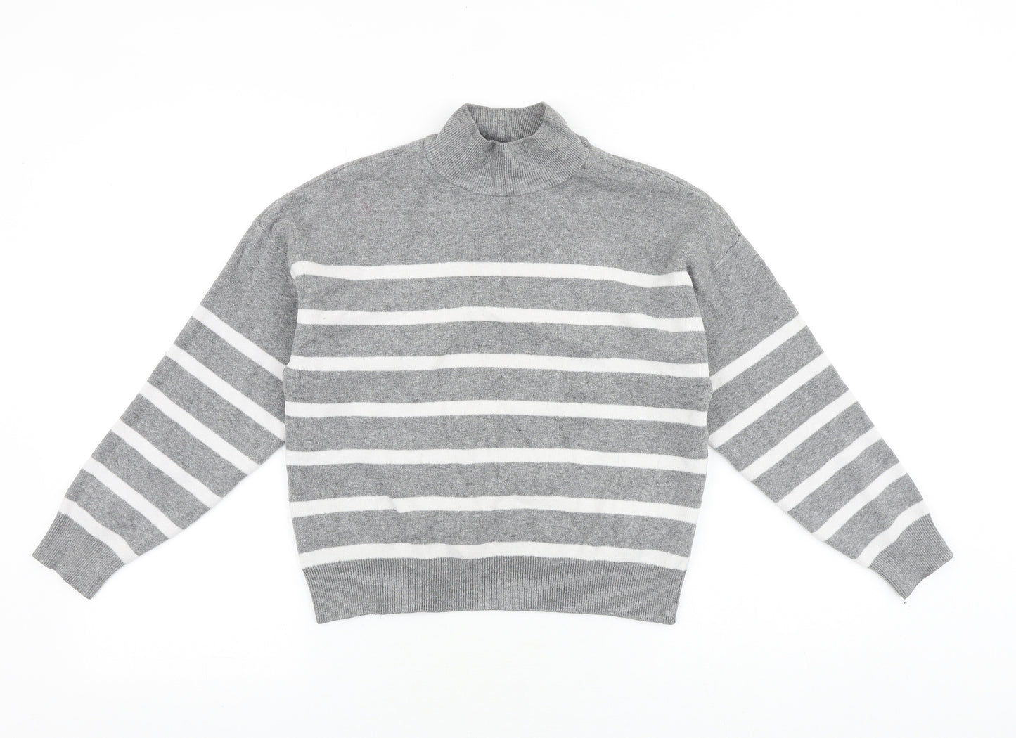 Primark Womens Grey High Neck Striped Viscose Pullover Jumper Size S