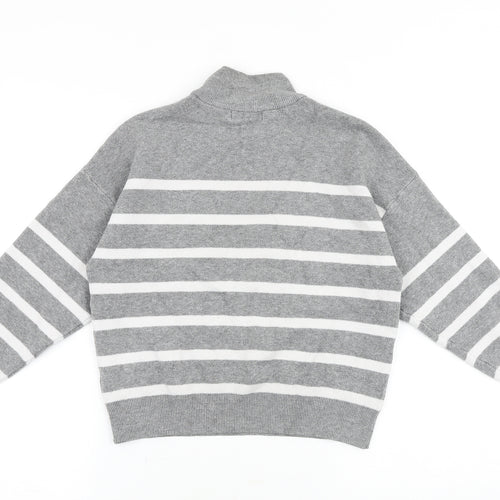 Primark Womens Grey High Neck Striped Viscose Pullover Jumper Size S