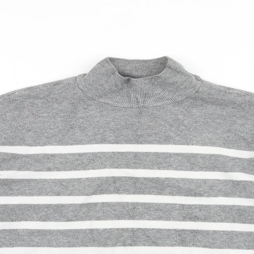 Primark Womens Grey High Neck Striped Viscose Pullover Jumper Size S