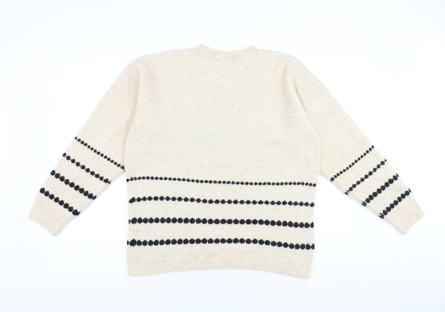 TU Womens Beige Round Neck Striped Acrylic Pullover Jumper Size 14 - Honey