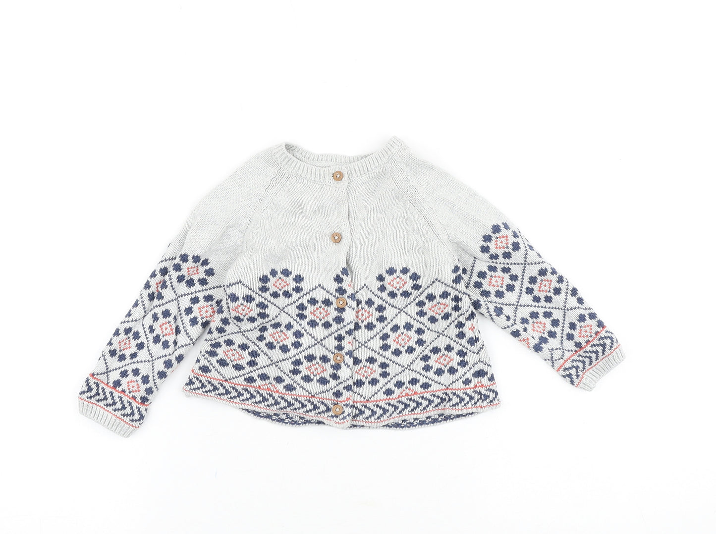 Marks and Spencer Baby Grey Geometric Acrylic Cardigan Jumper Size 9-12 Months Button