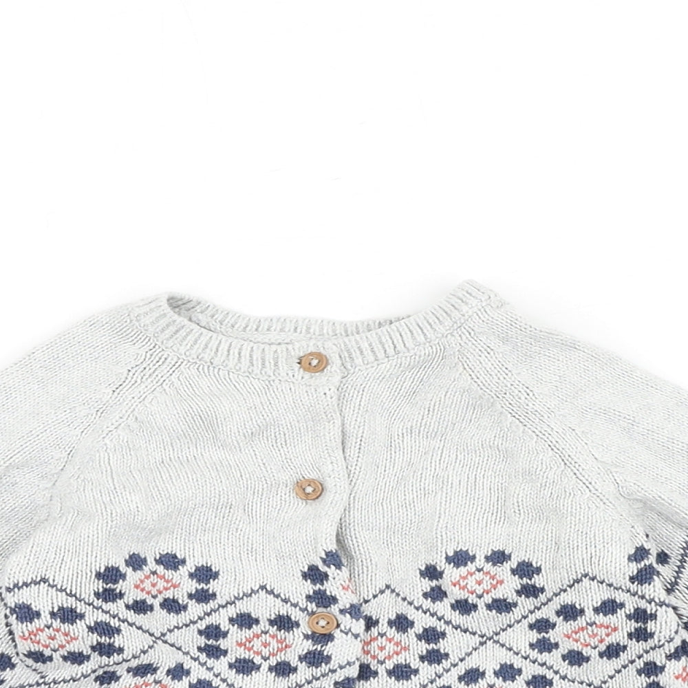 Marks and Spencer Baby Grey Geometric Acrylic Cardigan Jumper Size 9-12 Months Button