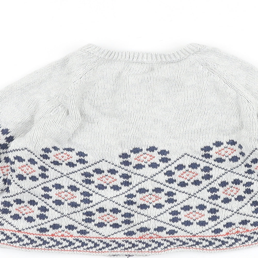 Marks and Spencer Baby Grey Geometric Acrylic Cardigan Jumper Size 9-12 Months Button
