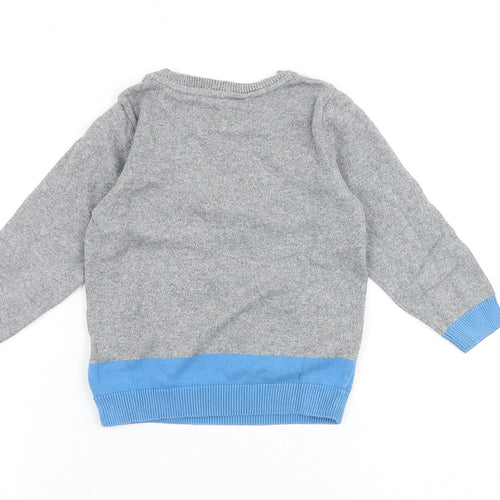 Marks and Spencer Boys Grey Round Neck 100% Cotton Pullover Jumper Size 2-3 Years Pullover - Ship Toot