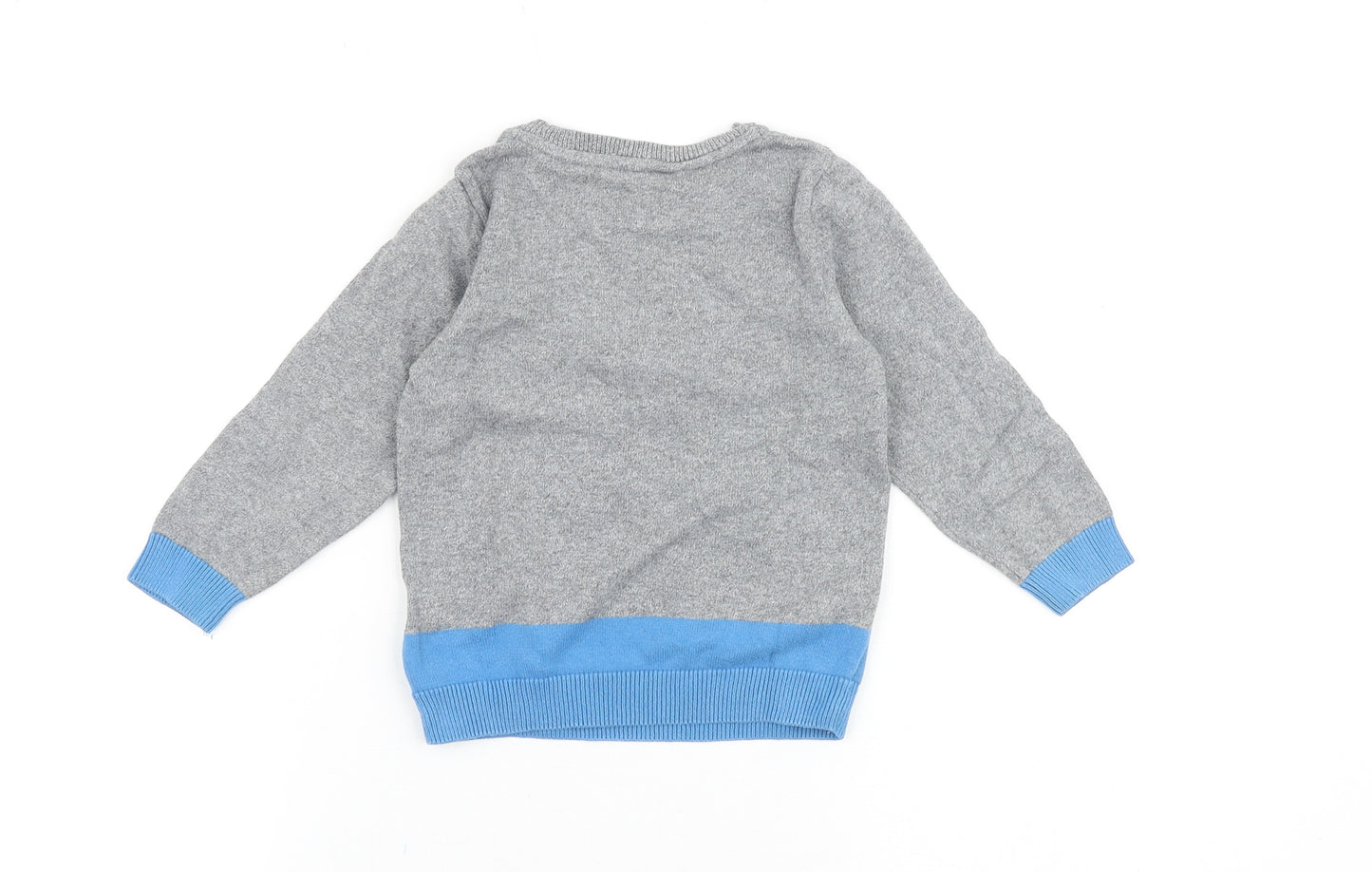 Marks and Spencer Boys Grey Round Neck 100% Cotton Pullover Jumper Size 2-3 Years Pullover - Ship Toot