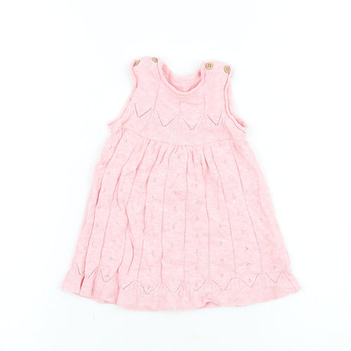 TU Baby Pink 100% Cotton Jumper Dress Size 3-6 Months Round Neck Button