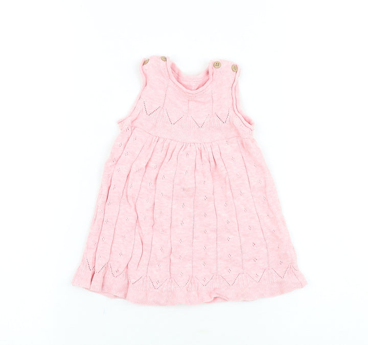 TU Baby Pink 100% Cotton Jumper Dress Size 3-6 Months Round Neck Button