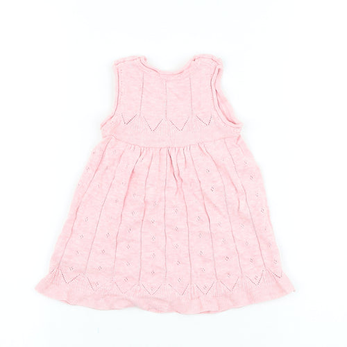 TU Baby Pink 100% Cotton Jumper Dress Size 3-6 Months Round Neck Button