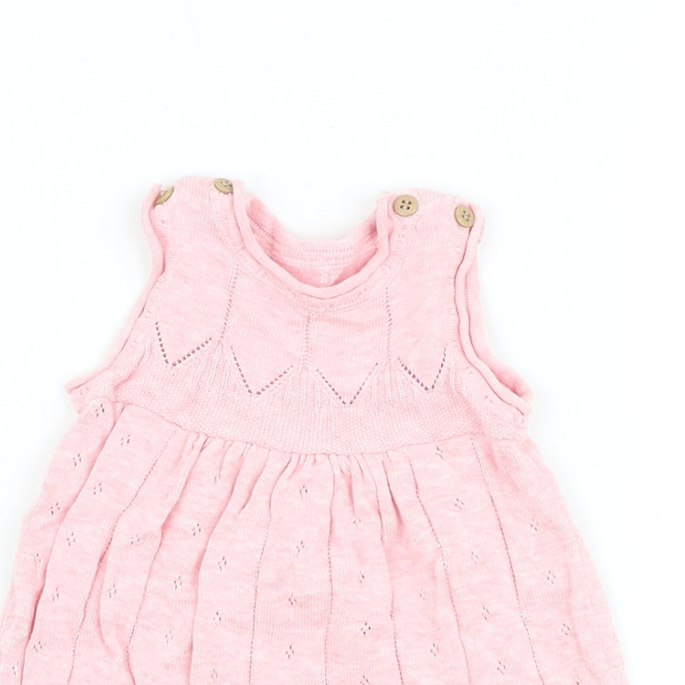 TU Baby Pink 100% Cotton Jumper Dress Size 3-6 Months Round Neck Button