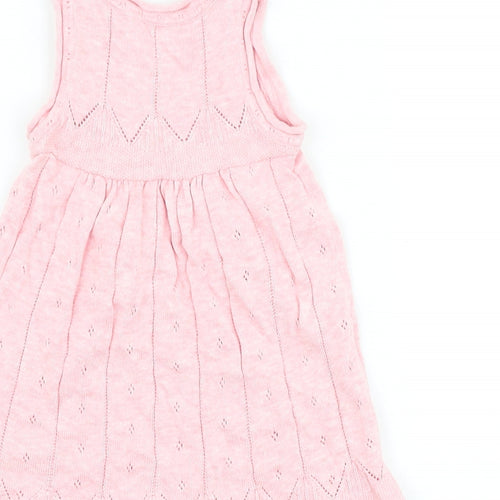 TU Baby Pink 100% Cotton Jumper Dress Size 3-6 Months Round Neck Button