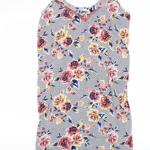 TU Womens Grey Floral Viscose Tank Dress Size 12 V-Neck Pullover