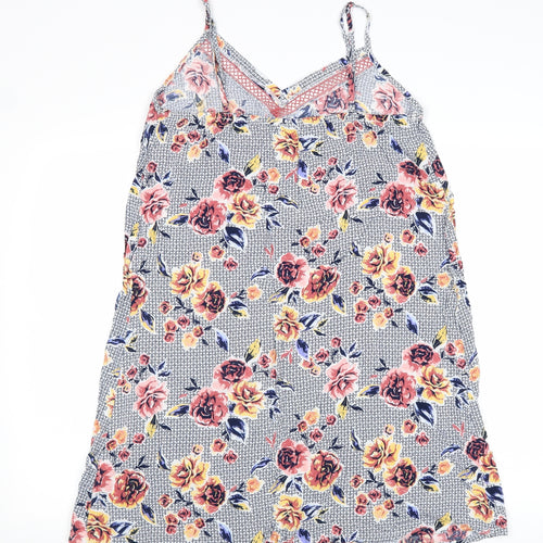 TU Womens Grey Floral Viscose Tank Dress Size 12 V-Neck Pullover