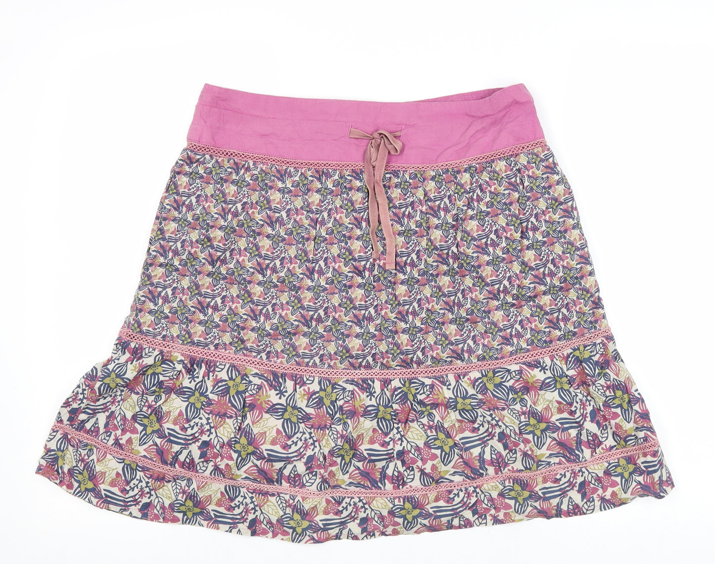 White Stuff Womens Multicoloured Floral Cotton Swing Skirt Size 8 Zip