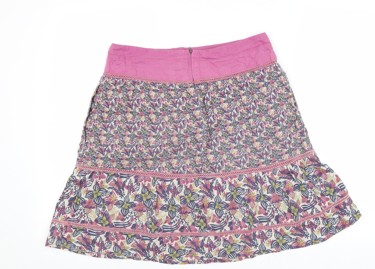 White Stuff Womens Multicoloured Floral Cotton Swing Skirt Size 8 Zip