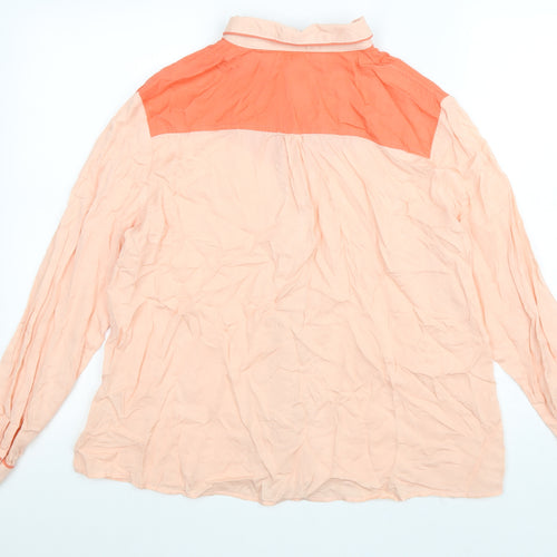 Amalie & Amber Womens Pink Viscose Basic Button-Up Size M Collared - Flower Detail