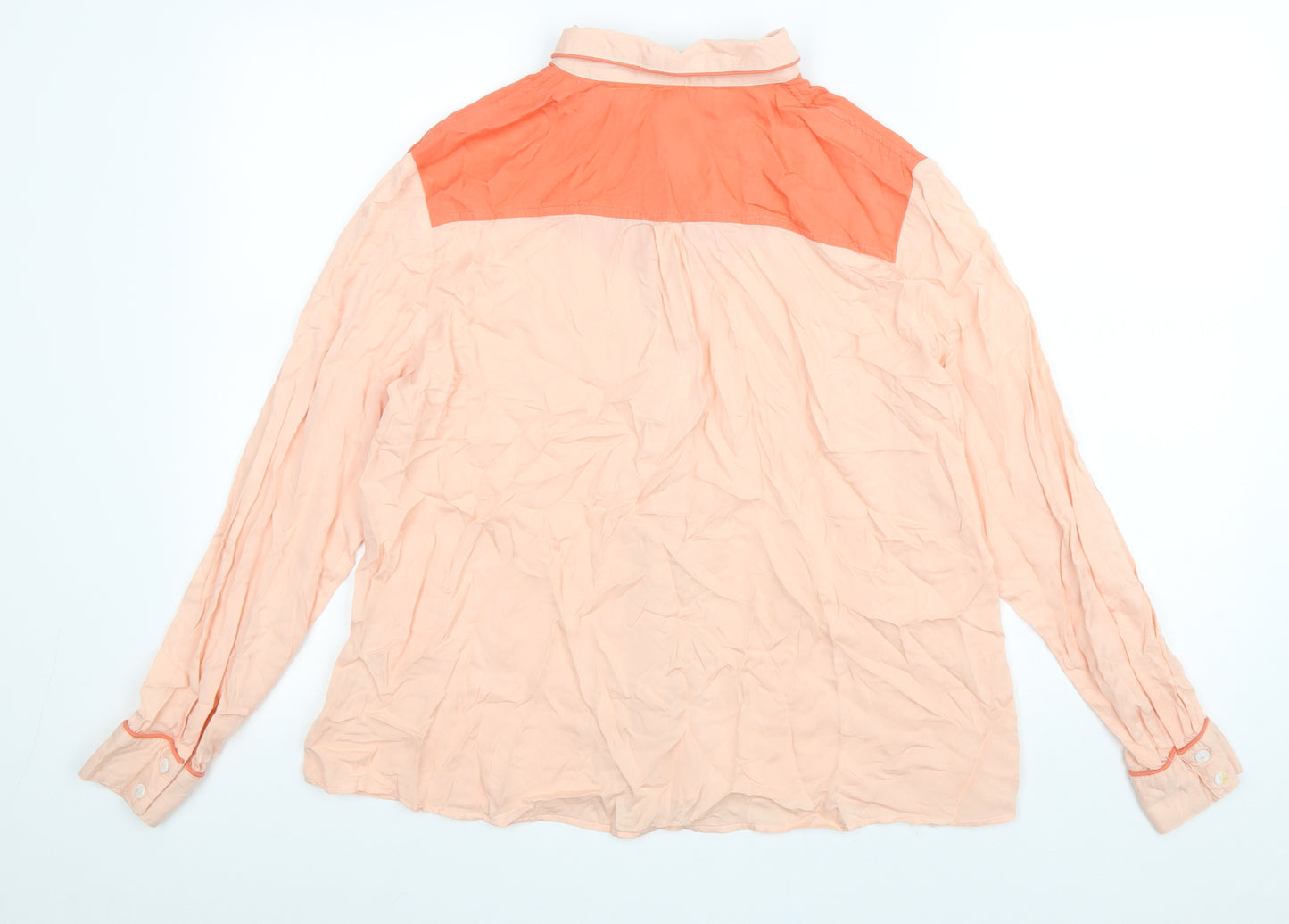 Amalie & Amber Womens Pink Viscose Basic Button-Up Size M Collared - Flower Detail