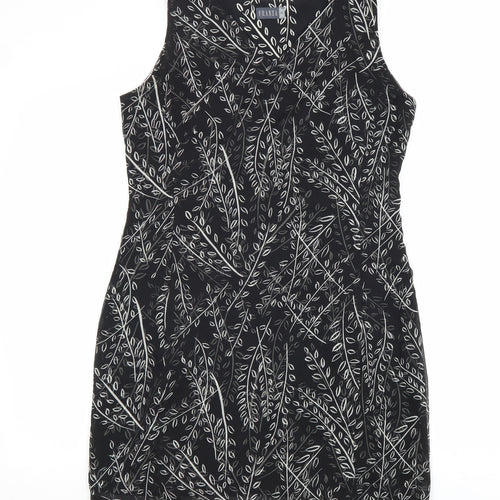 Fransa Womens Black Geometric Polyester A-Line Size M V-Neck Zip