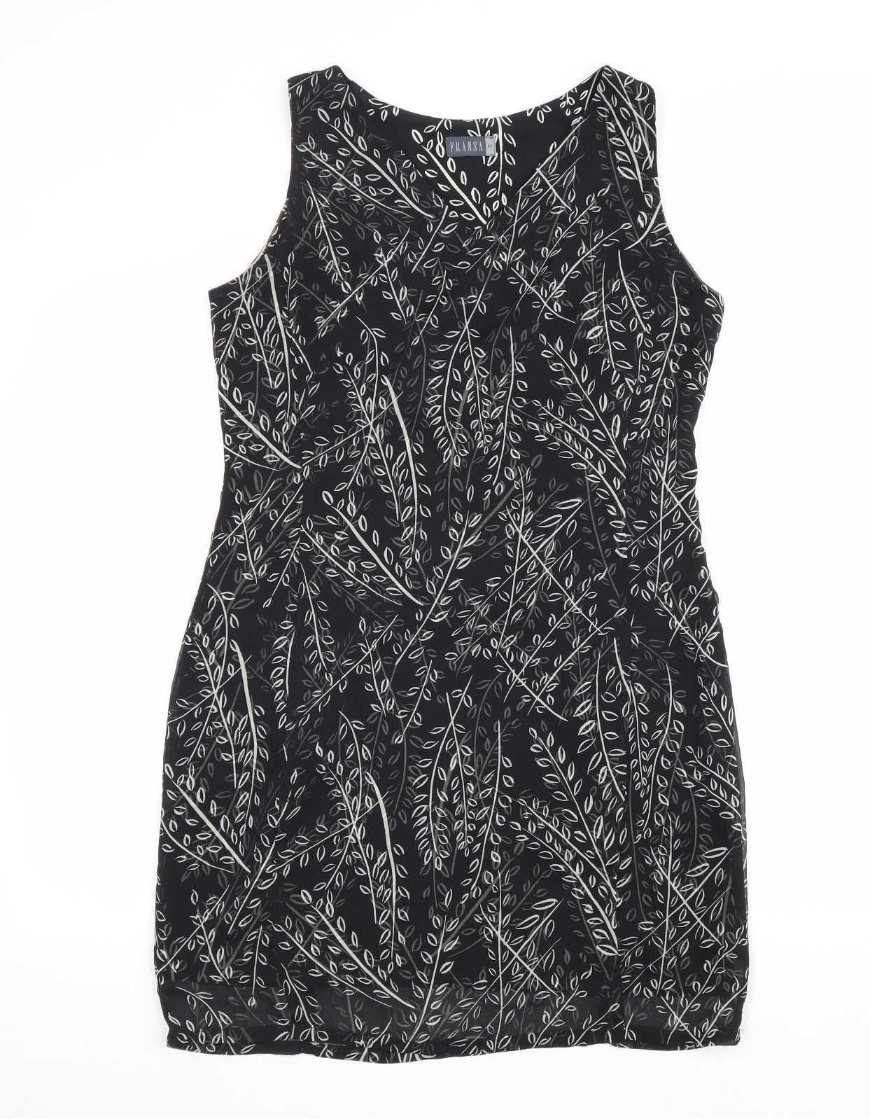 Fransa Womens Black Geometric Polyester A-Line Size M V-Neck Zip