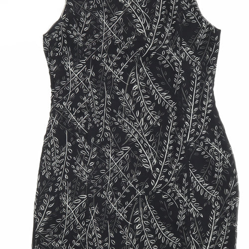 Fransa Womens Black Geometric Polyester A-Line Size M V-Neck Zip
