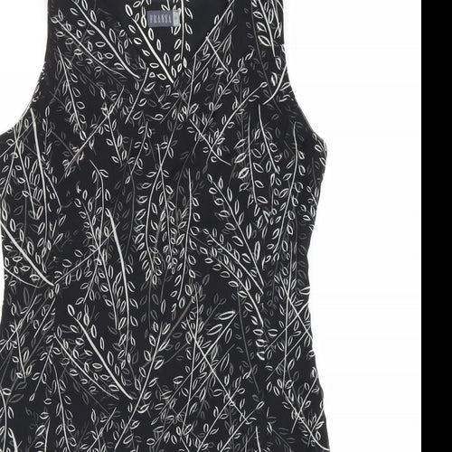 Fransa Womens Black Geometric Polyester A-Line Size M V-Neck Zip