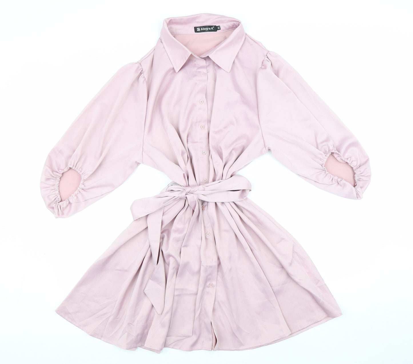 Allegra K Womens Pink Polyester Shirt Dress Size XL Collared Button