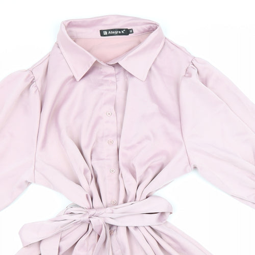 Allegra K Womens Pink Polyester Shirt Dress Size XL Collared Button