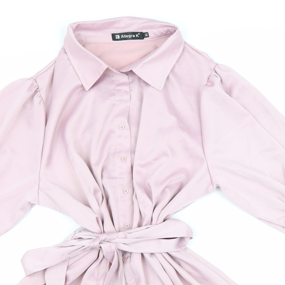 Allegra K Womens Pink Polyester Shirt Dress Size XL Collared Button