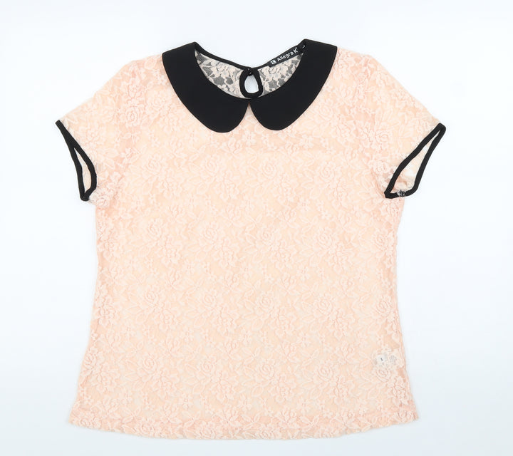 Allegra K Womens Pink Polyester Basic Blouse Size L Collared