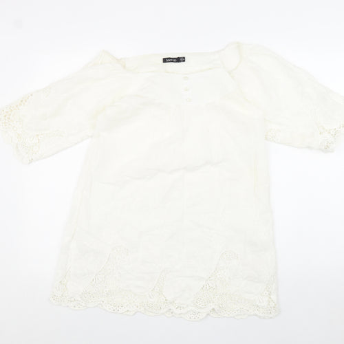 Boohoo Womens White 100% Cotton Shift Size 10 Off the Shoulder Pullover