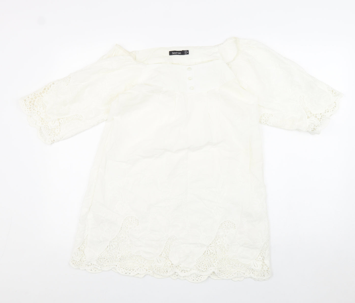 Boohoo Womens White 100% Cotton Shift Size 10 Off the Shoulder Pullover