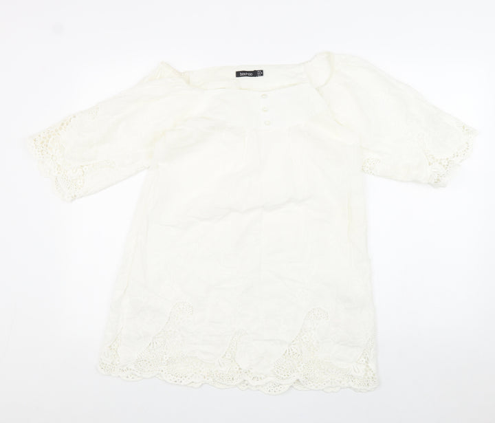 Boohoo Womens White 100% Cotton Shift Size 10 Off the Shoulder Pullover