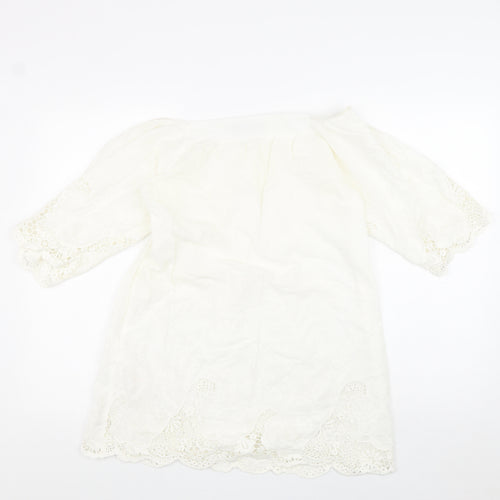 Boohoo Womens White 100% Cotton Shift Size 10 Off the Shoulder Pullover