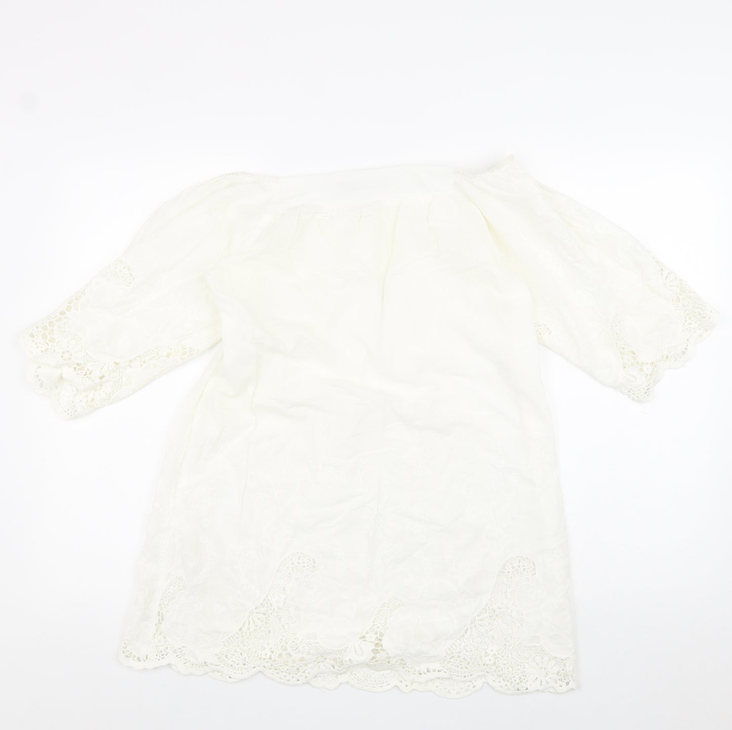 Boohoo Womens White 100% Cotton Shift Size 10 Off the Shoulder Pullover