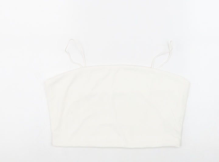 SheIn Womens White Polyester Cropped Tank Size L Square Neck