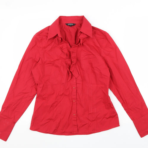 Papaya Womens Red Cotton Basic Button-Up Size 12 Collared