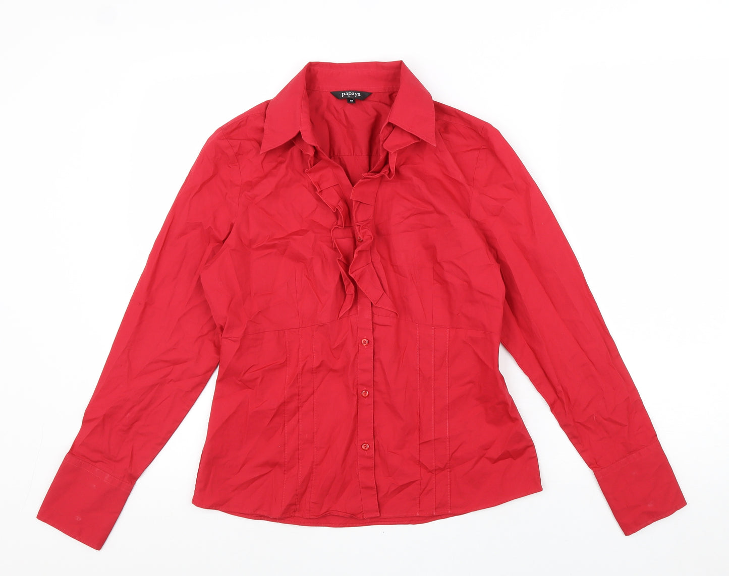 Papaya Womens Red Cotton Basic Button-Up Size 12 Collared