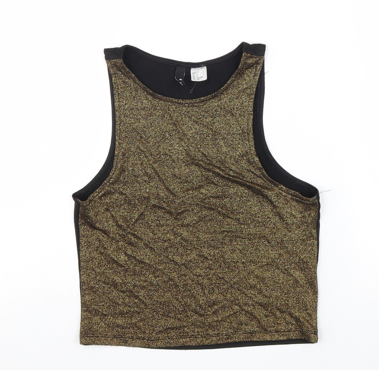 Divided Womens Black Geometric Viscose Basic Tank Size S Round Neck